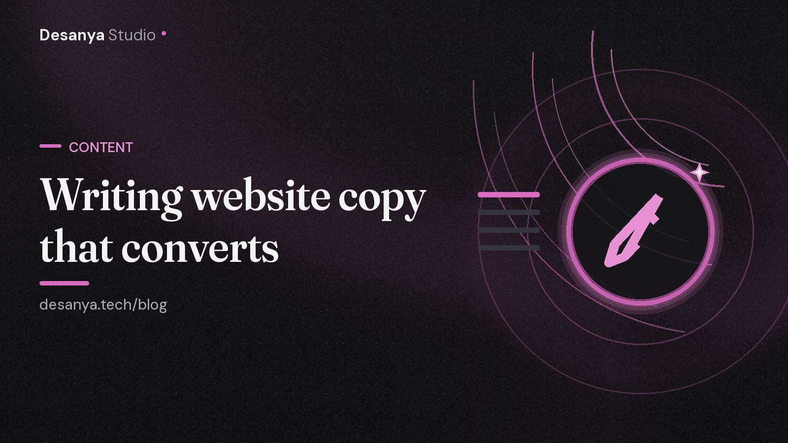 Desanya Studio blog header: Writing website copy that converts, with a pen nib illustration